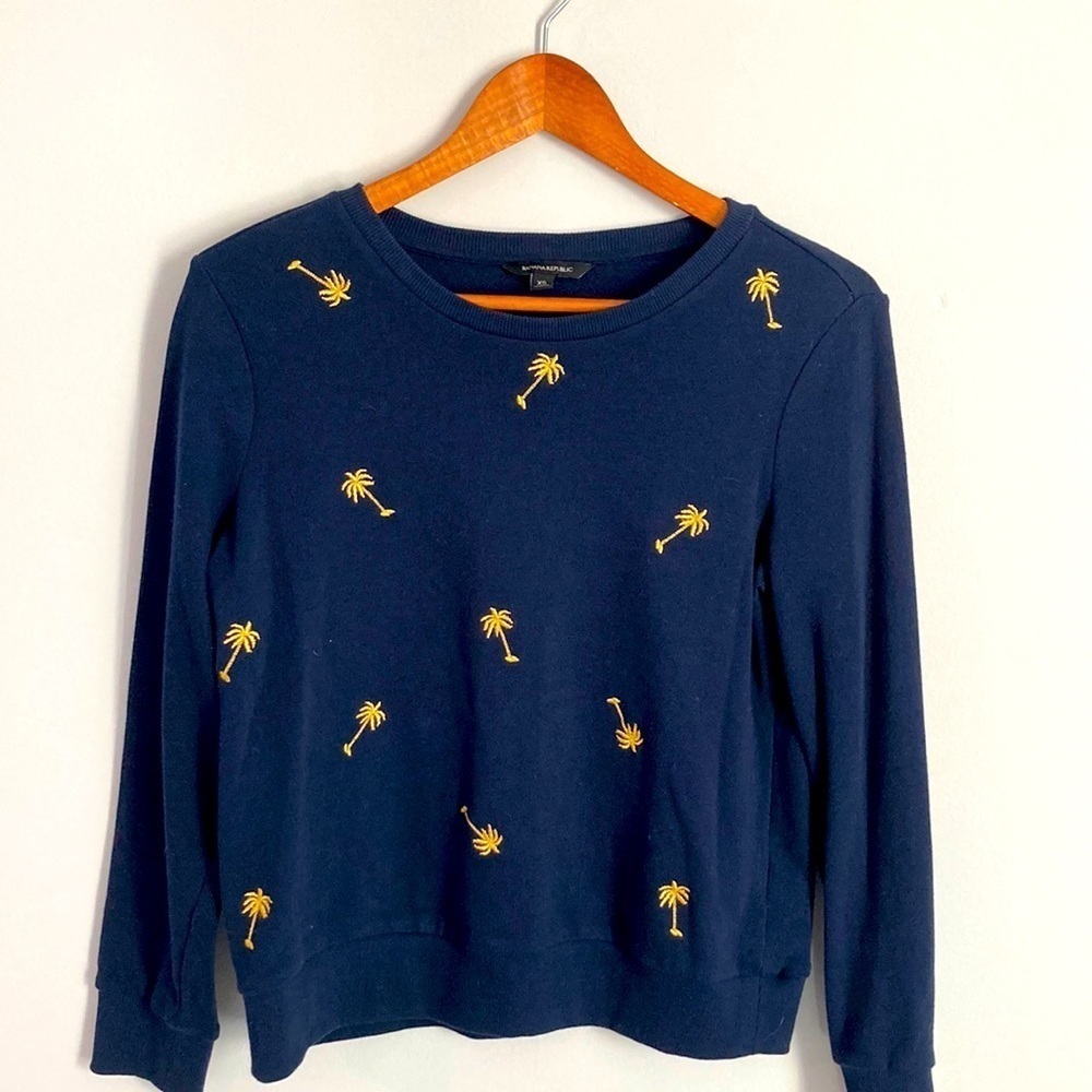 Banana Republic XS Navy Cotton Palm Tree Sweater